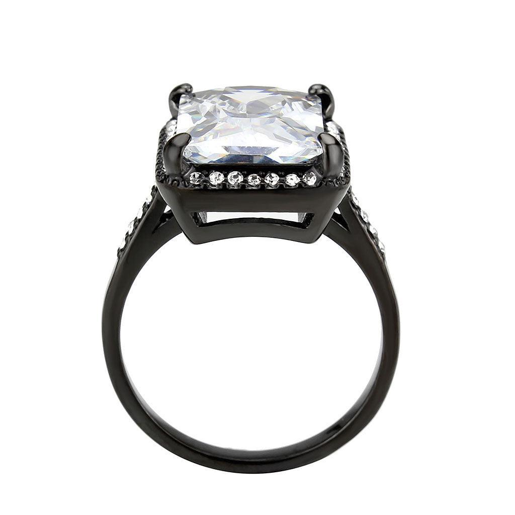 Womens Light Black Ring Anillo Para Mujer Stainless Steel Ring with AAA Grade CZ in Clear Ibbie - Jewelry Store by Erik Rayo