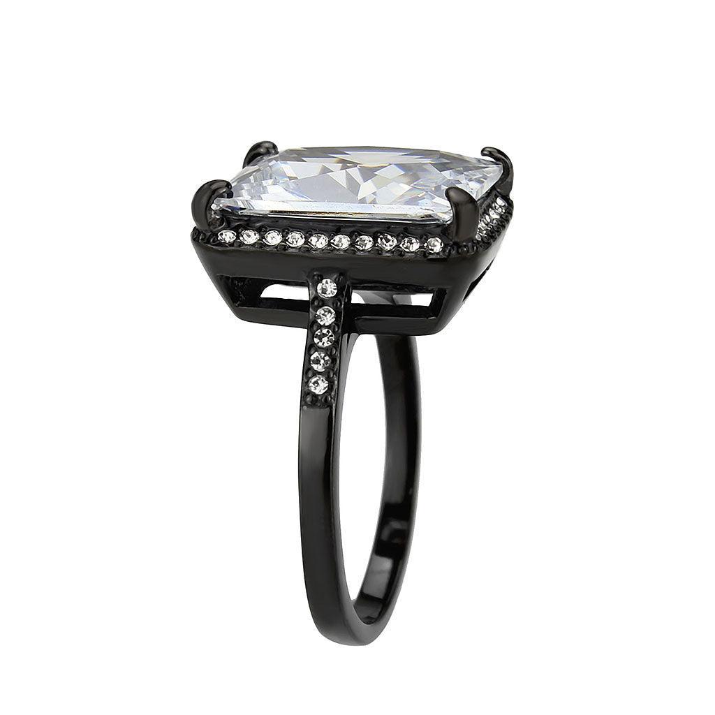 Womens Light Black Ring Anillo Para Mujer Stainless Steel Ring with AAA Grade CZ in Clear Ibbie - Jewelry Store by Erik Rayo