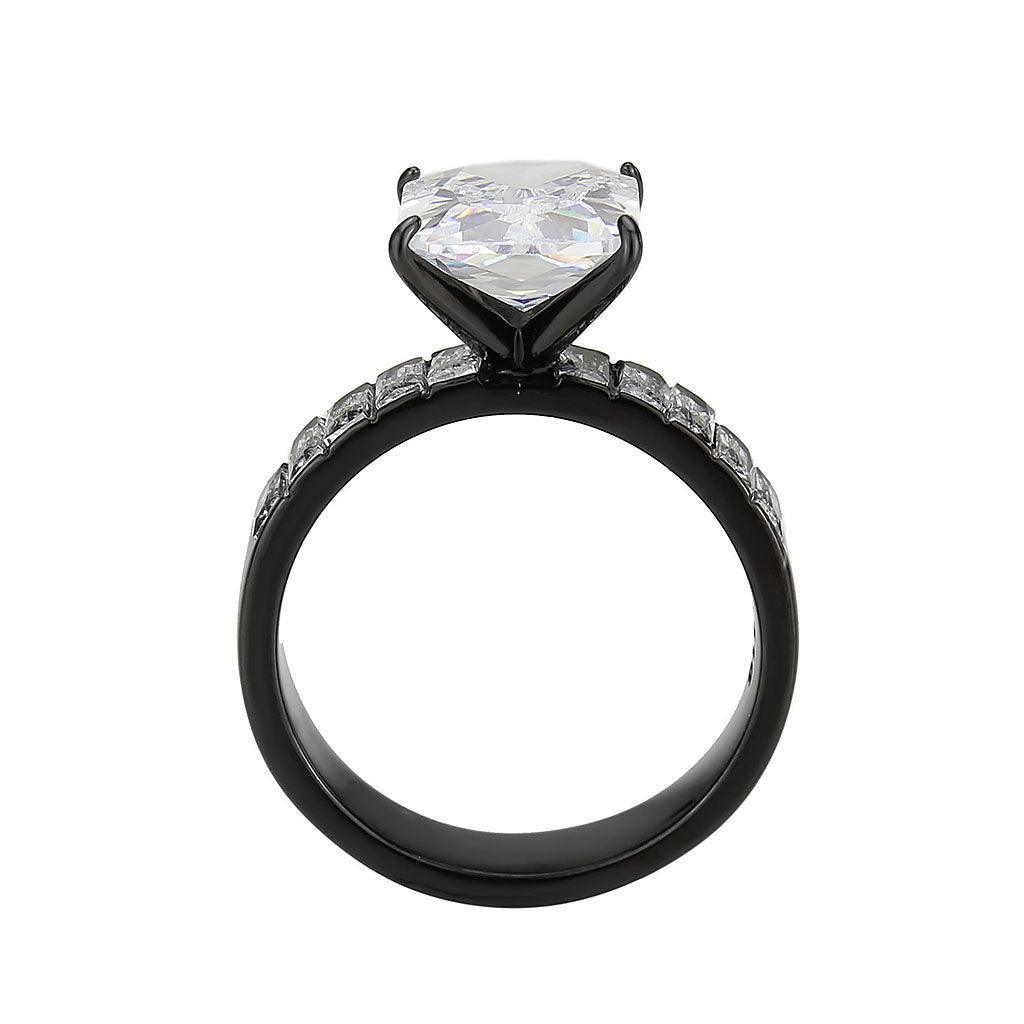 Womens Light Black Ring Anillo Para Mujer Stainless Steel Ring with AAA Grade CZ in Clear Isadora - Jewelry Store by Erik Rayo