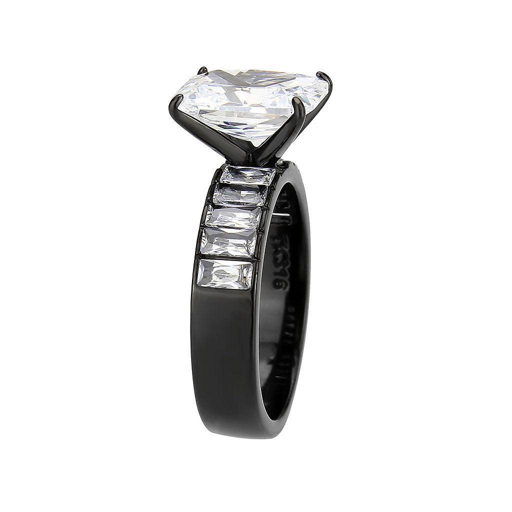 Womens Light Black Ring Anillo Para Mujer Stainless Steel Ring with AAA Grade CZ in Clear Isadora - Jewelry Store by Erik Rayo
