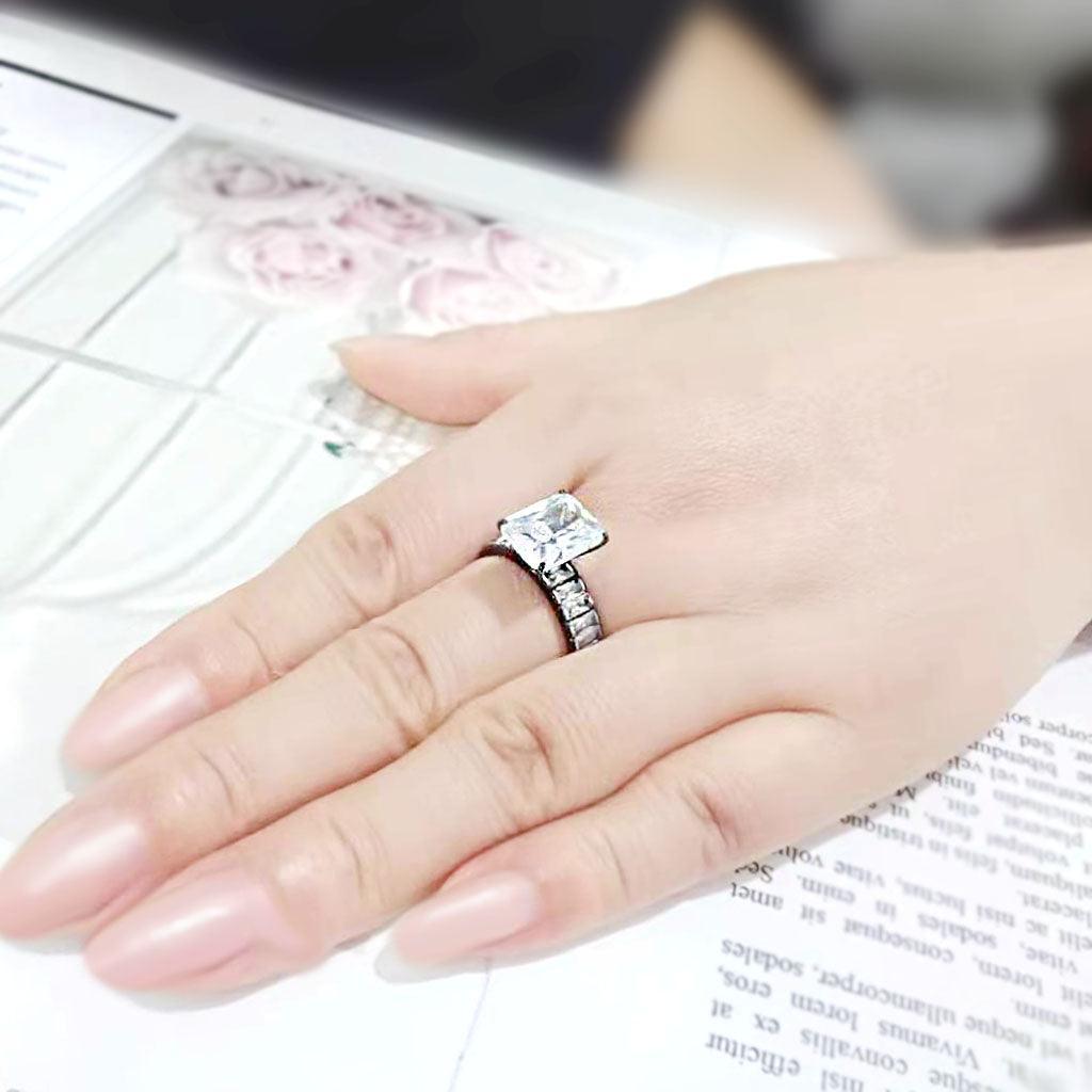Womens Light Black Ring Anillo Para Mujer Stainless Steel Ring with AAA Grade CZ in Clear Isadora - Jewelry Store by Erik Rayo