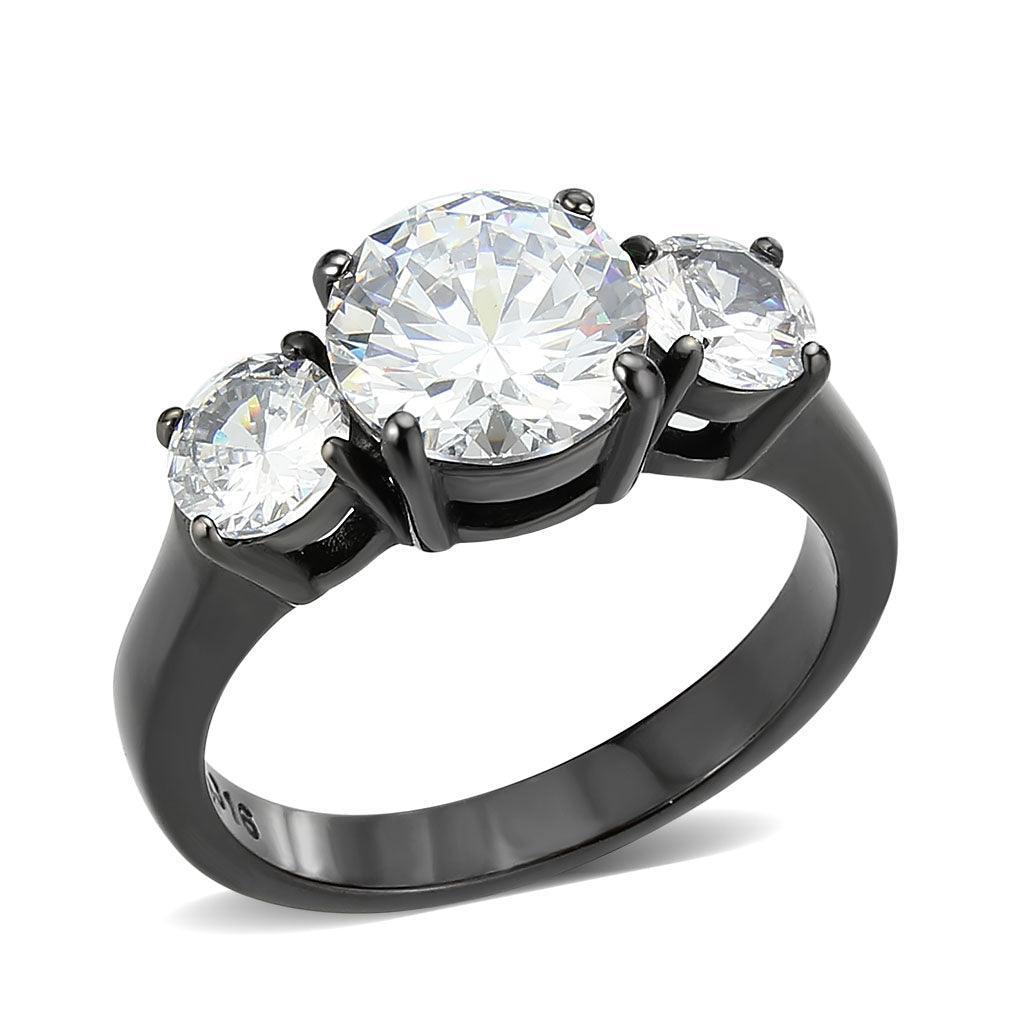 Womens Light Black Ring Anillo Para Mujer Stainless Steel Ring with AAA Grade CZ in Clear Isla - Jewelry Store by Erik Rayo