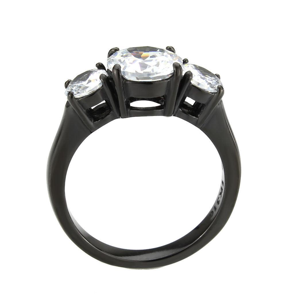 Womens Light Black Ring Anillo Para Mujer Stainless Steel Ring with AAA Grade CZ in Clear Isla - Jewelry Store by Erik Rayo