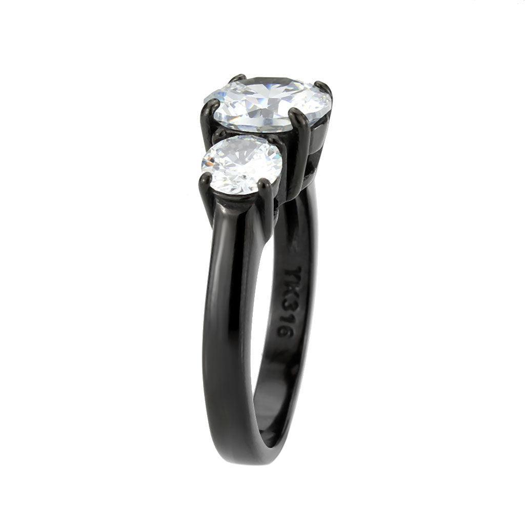 Womens Light Black Ring Anillo Para Mujer Stainless Steel Ring with AAA Grade CZ in Clear Isla - Jewelry Store by Erik Rayo