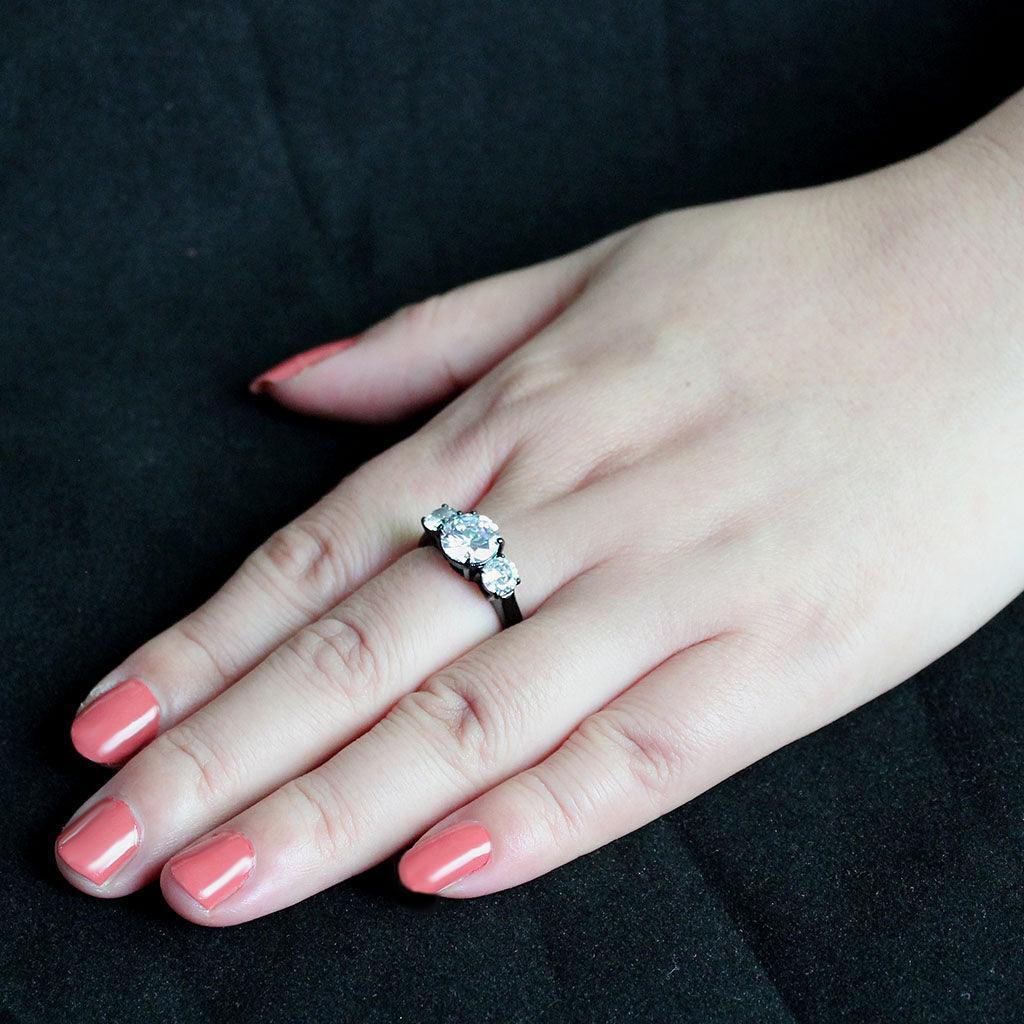 Womens Light Black Ring Anillo Para Mujer Stainless Steel Ring with AAA Grade CZ in Clear Isla - Jewelry Store by Erik Rayo