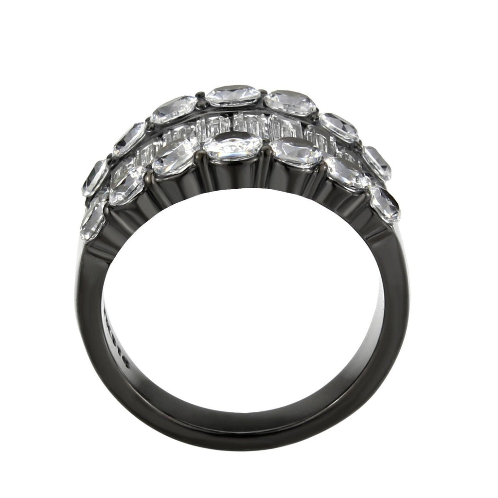 Womens Light Black Ring Anillo Para Mujer Stainless Steel Ring with AAA Grade CZ in Clear Lillian - Jewelry Store by Erik Rayo