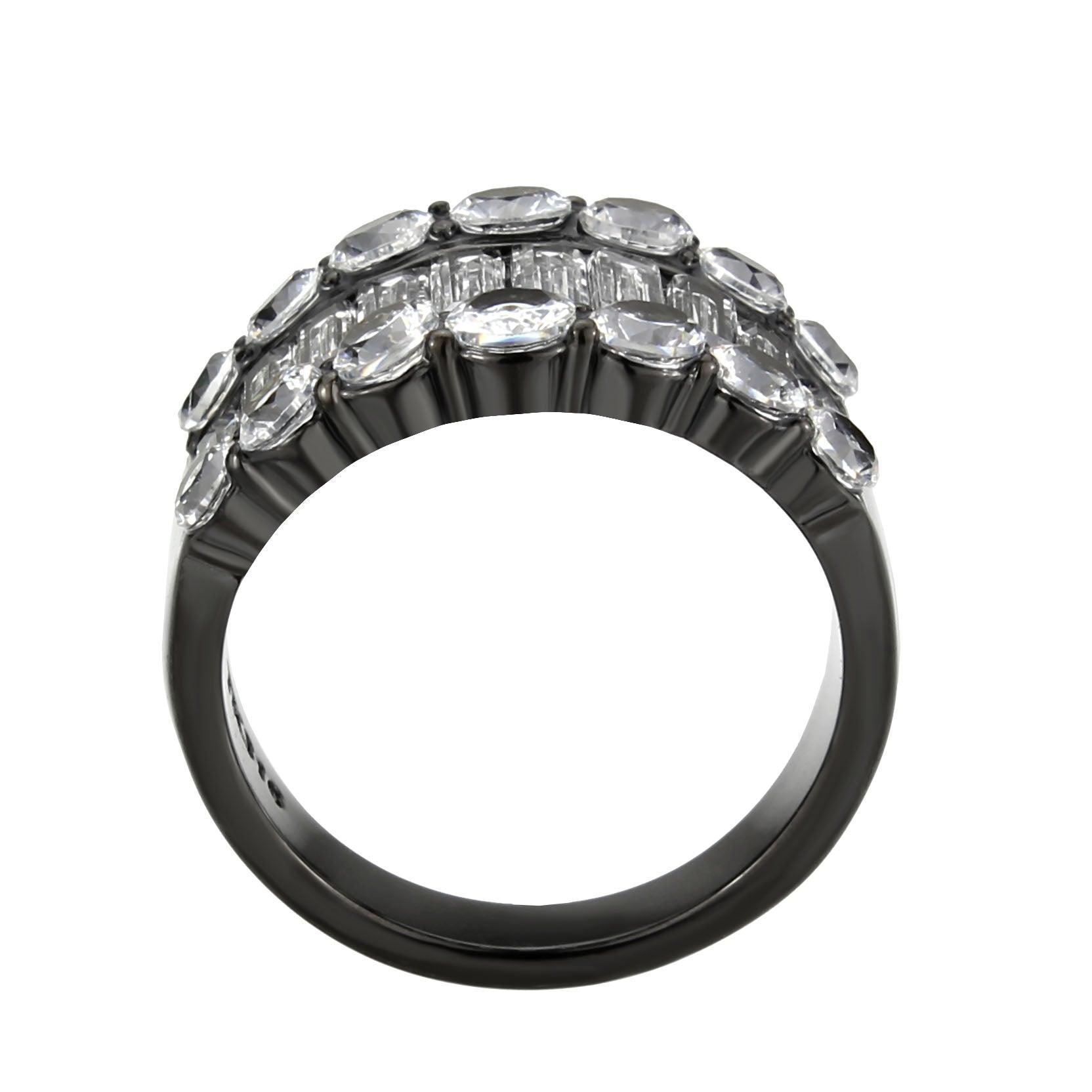 Womens Light Black Ring Anillo Para Mujer Stainless Steel Ring with AAA Grade CZ in Clear Lillian - Jewelry Store by Erik Rayo