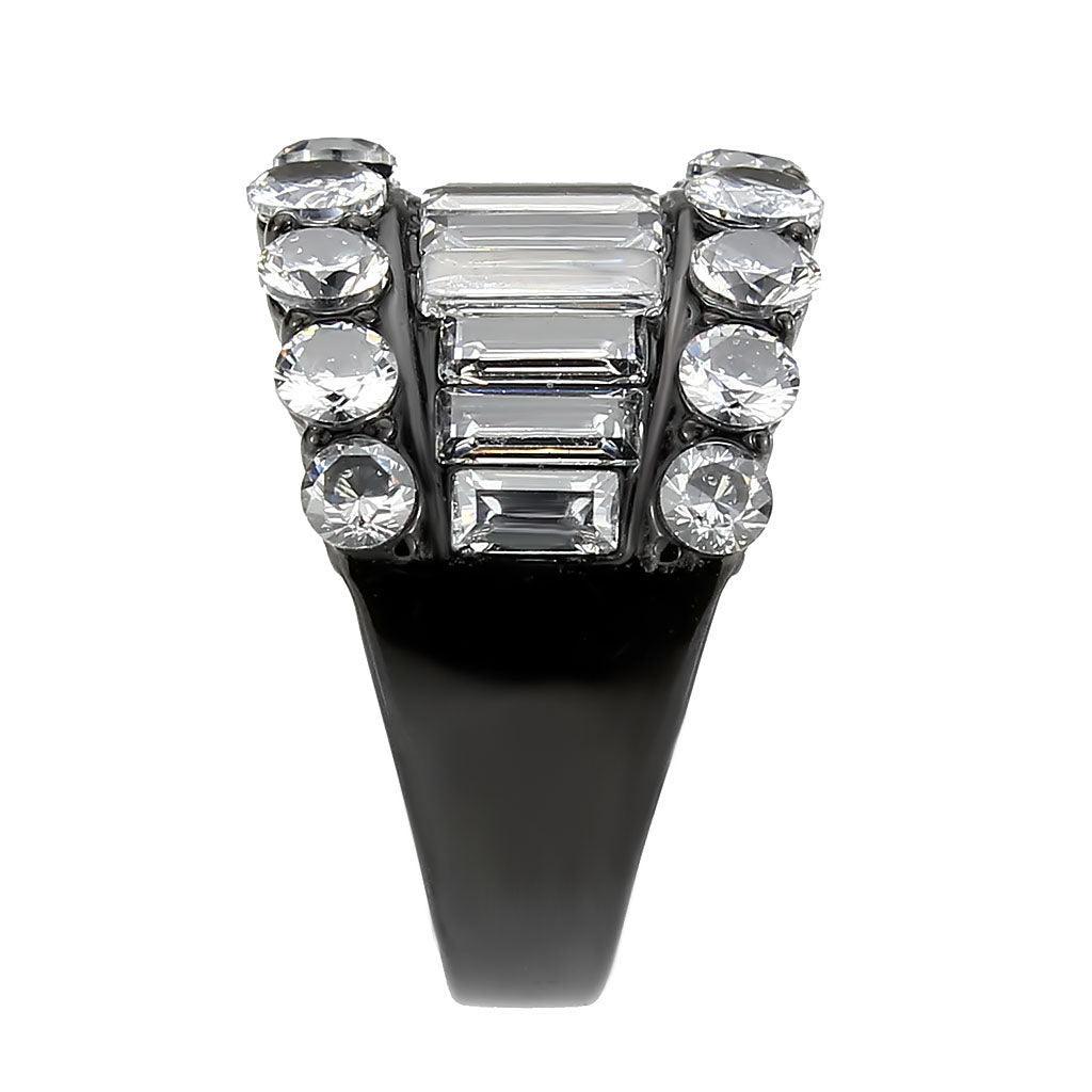 Womens Light Black Ring Anillo Para Mujer Stainless Steel Ring with AAA Grade CZ in Clear Lillian - Jewelry Store by Erik Rayo