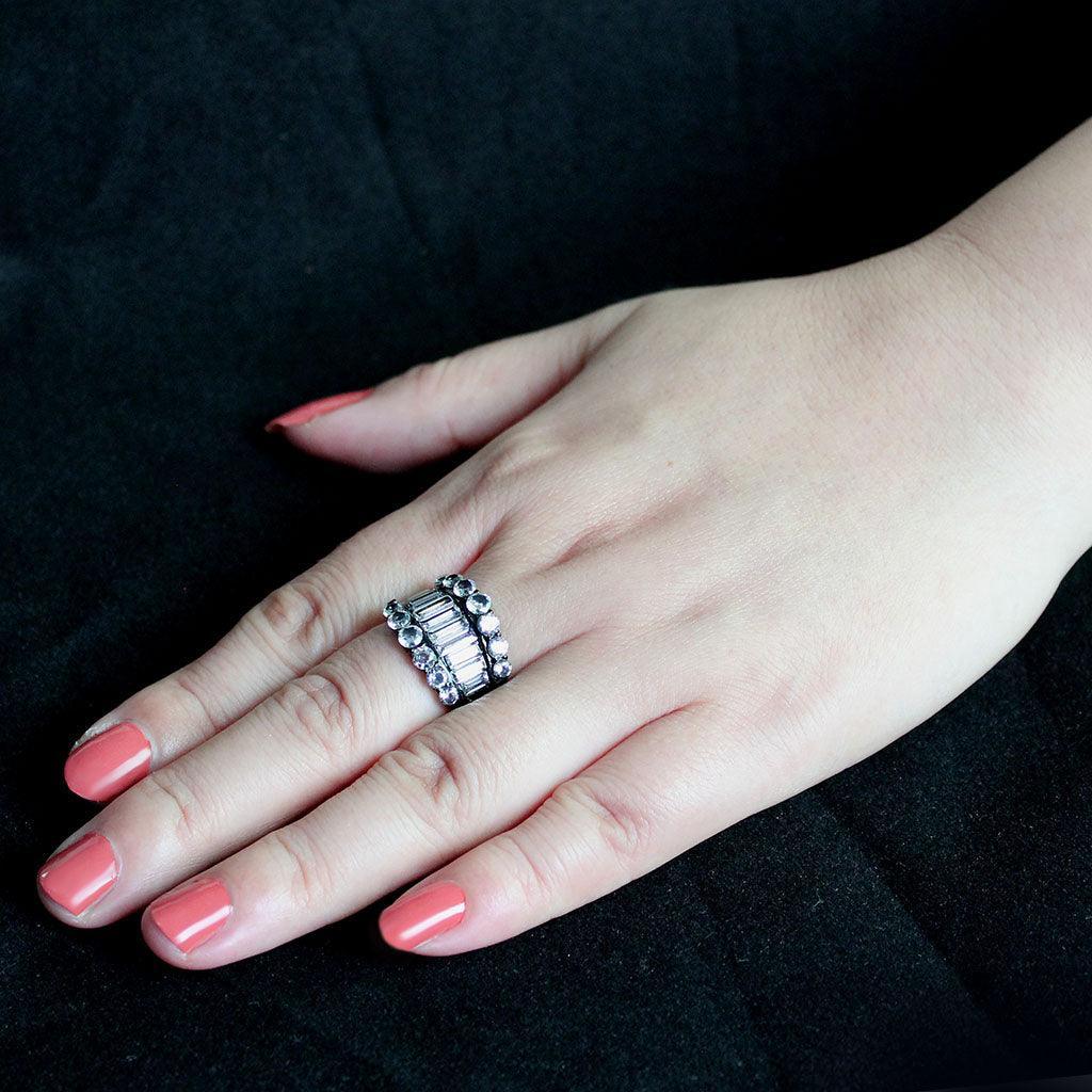 Womens Light Black Ring Anillo Para Mujer Stainless Steel Ring with AAA Grade CZ in Clear Lillian - Jewelry Store by Erik Rayo