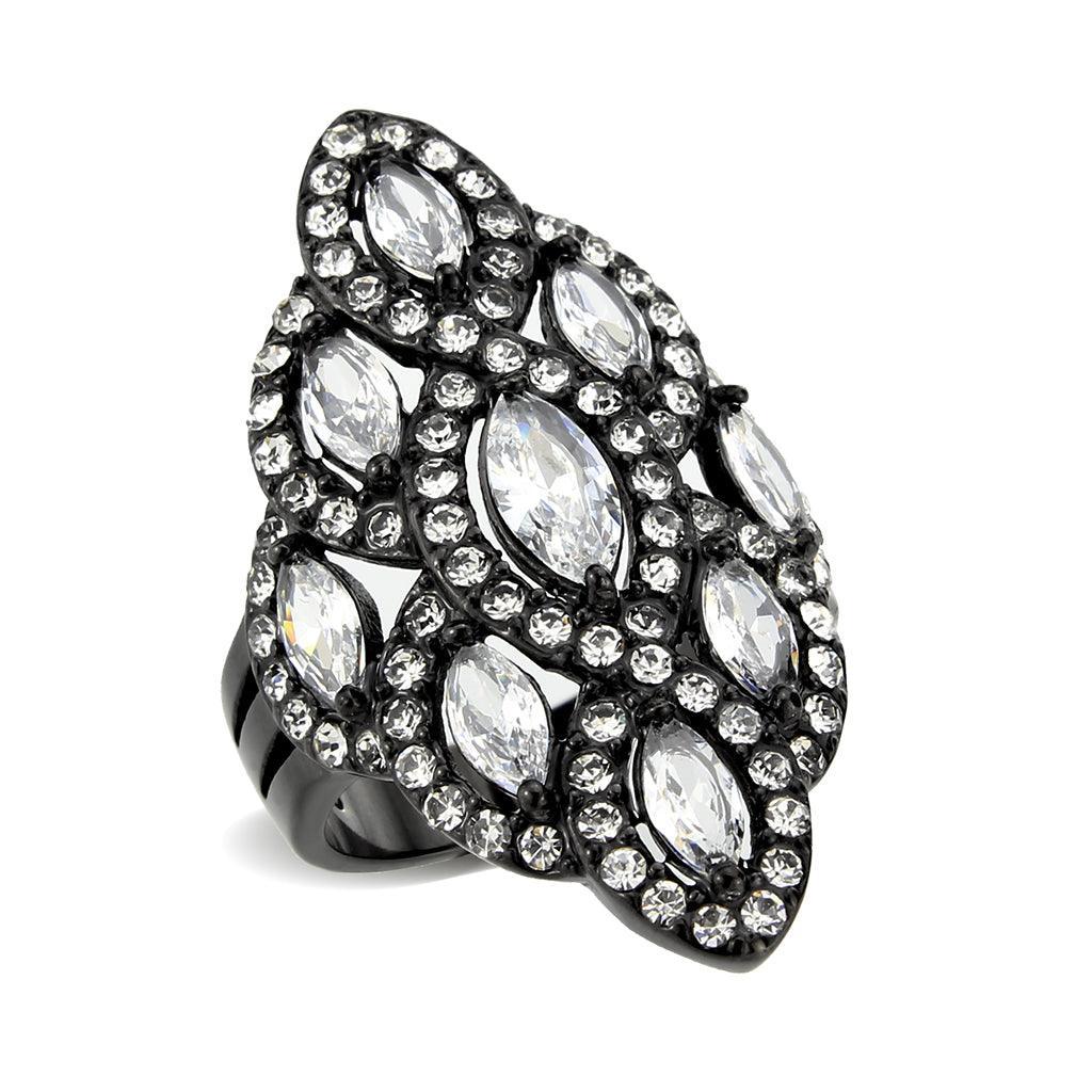 Womens Light Black Ring Anillo Para Mujer Stainless Steel Ring with AAA Grade CZ in Clear Maven - Jewelry Store by Erik Rayo