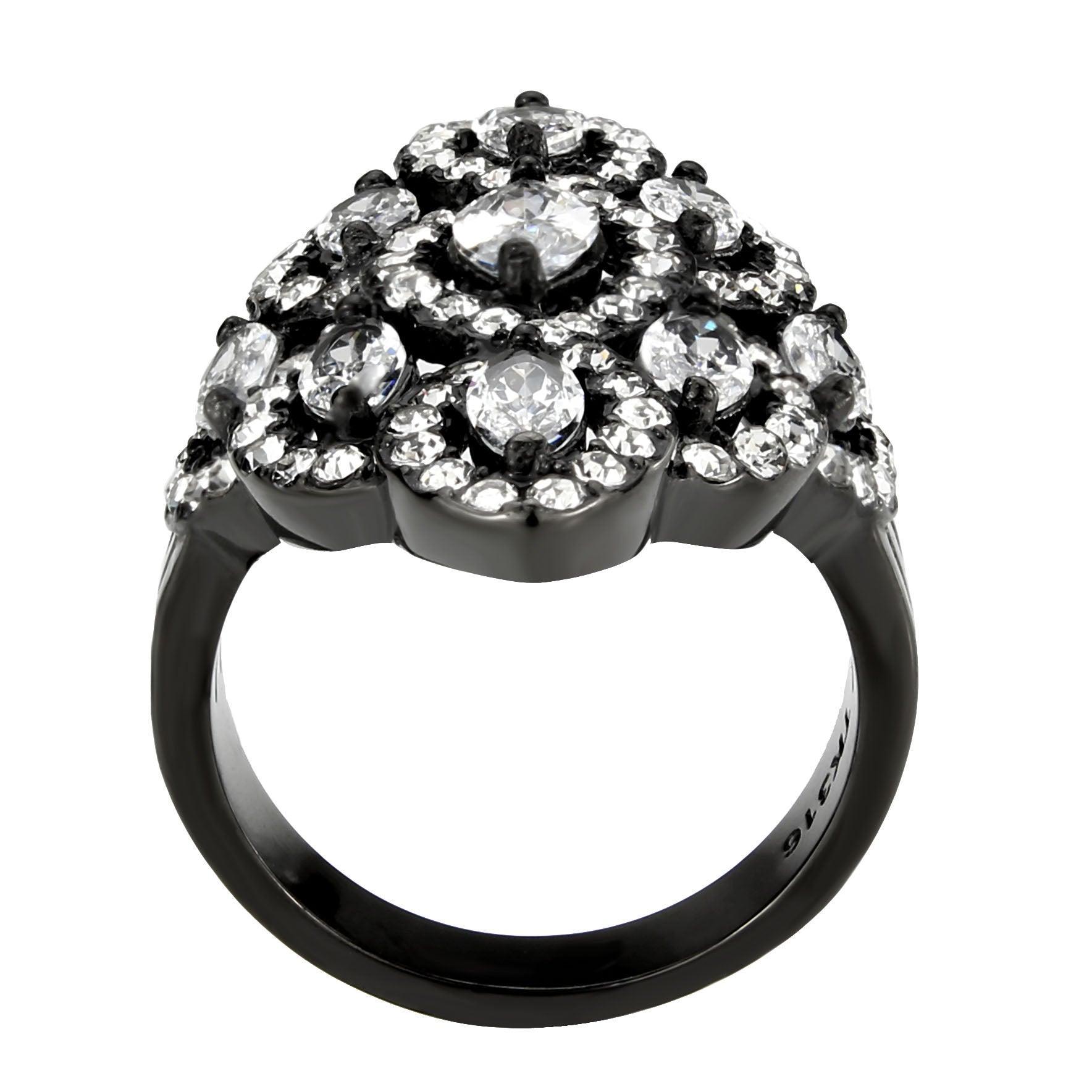 Womens Light Black Ring Anillo Para Mujer Stainless Steel Ring with AAA Grade CZ in Clear Maven - Jewelry Store by Erik Rayo