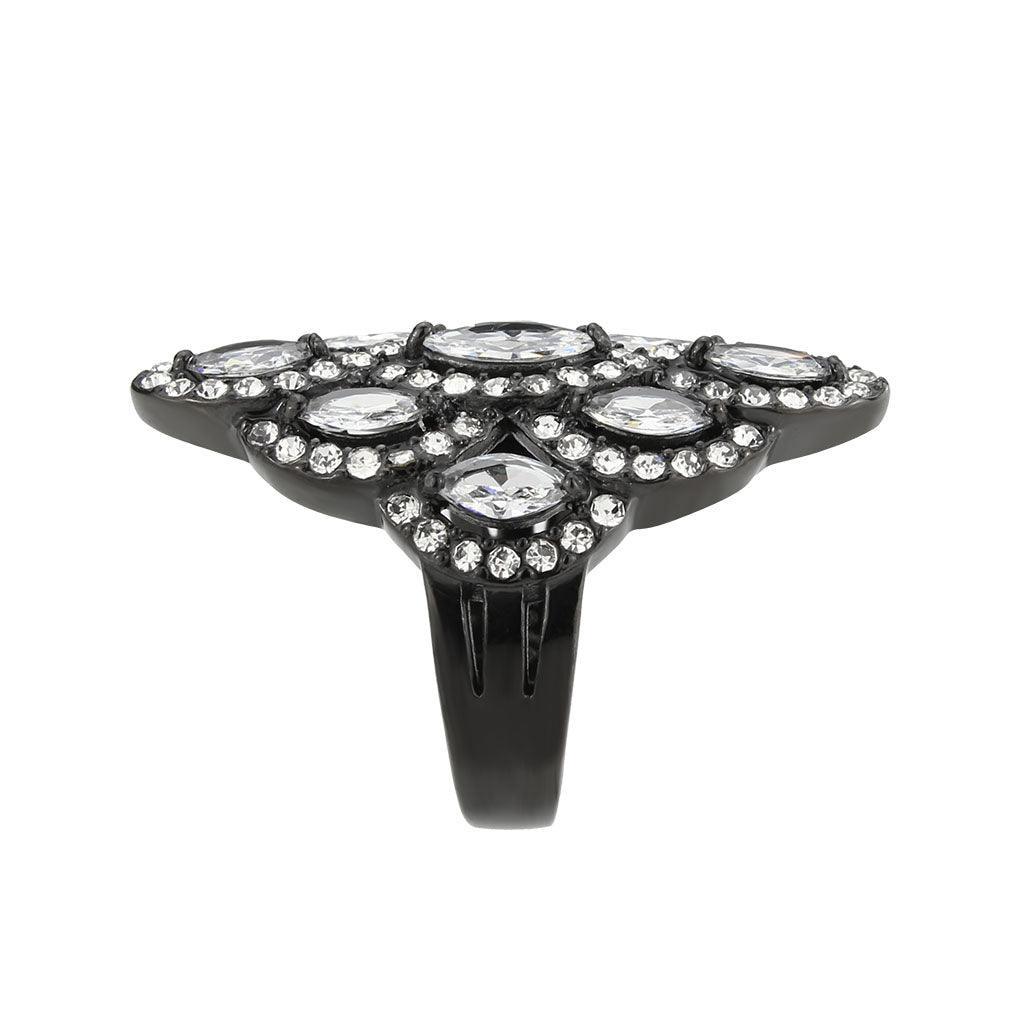 Womens Light Black Ring Anillo Para Mujer Stainless Steel Ring with AAA Grade CZ in Clear Maven - Jewelry Store by Erik Rayo