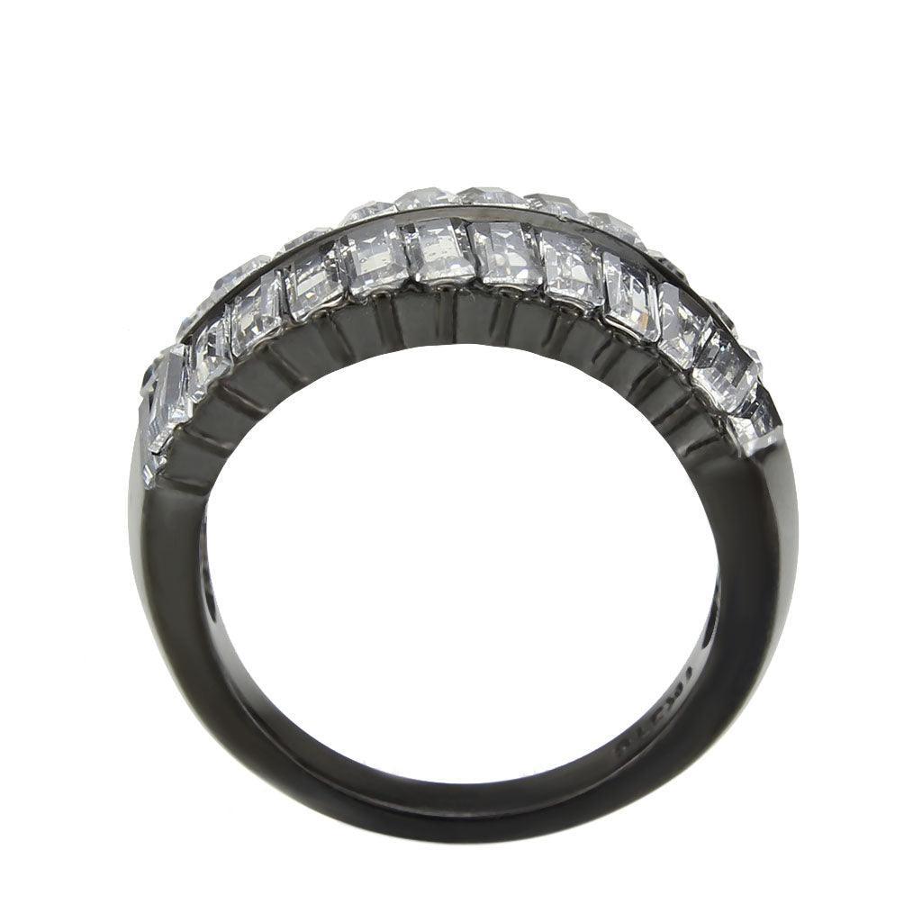 Womens Light Black Ring Anillo Para Mujer Stainless Steel Ring with AAA Grade CZ in Clear Olivia - Jewelry Store by Erik Rayo
