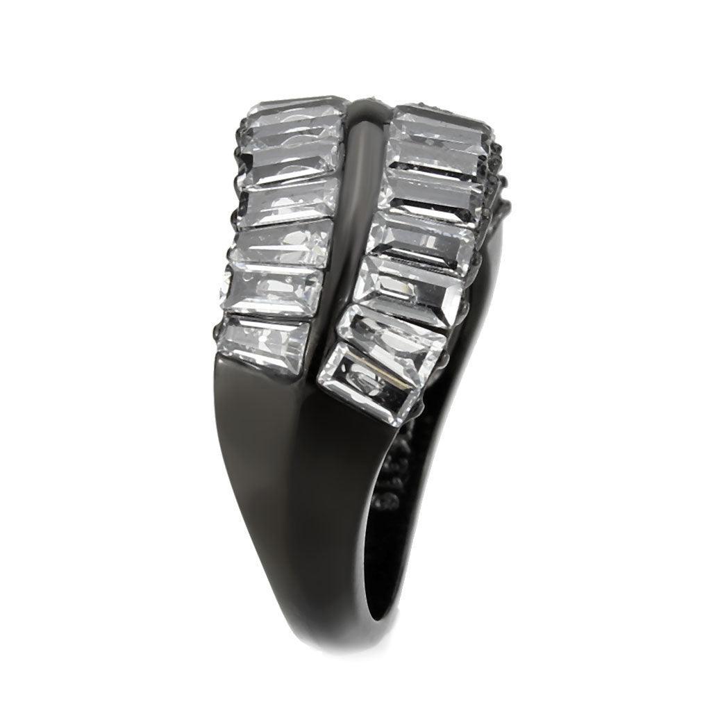 Womens Light Black Ring Anillo Para Mujer Stainless Steel Ring with AAA Grade CZ in Clear Olivia - Jewelry Store by Erik Rayo