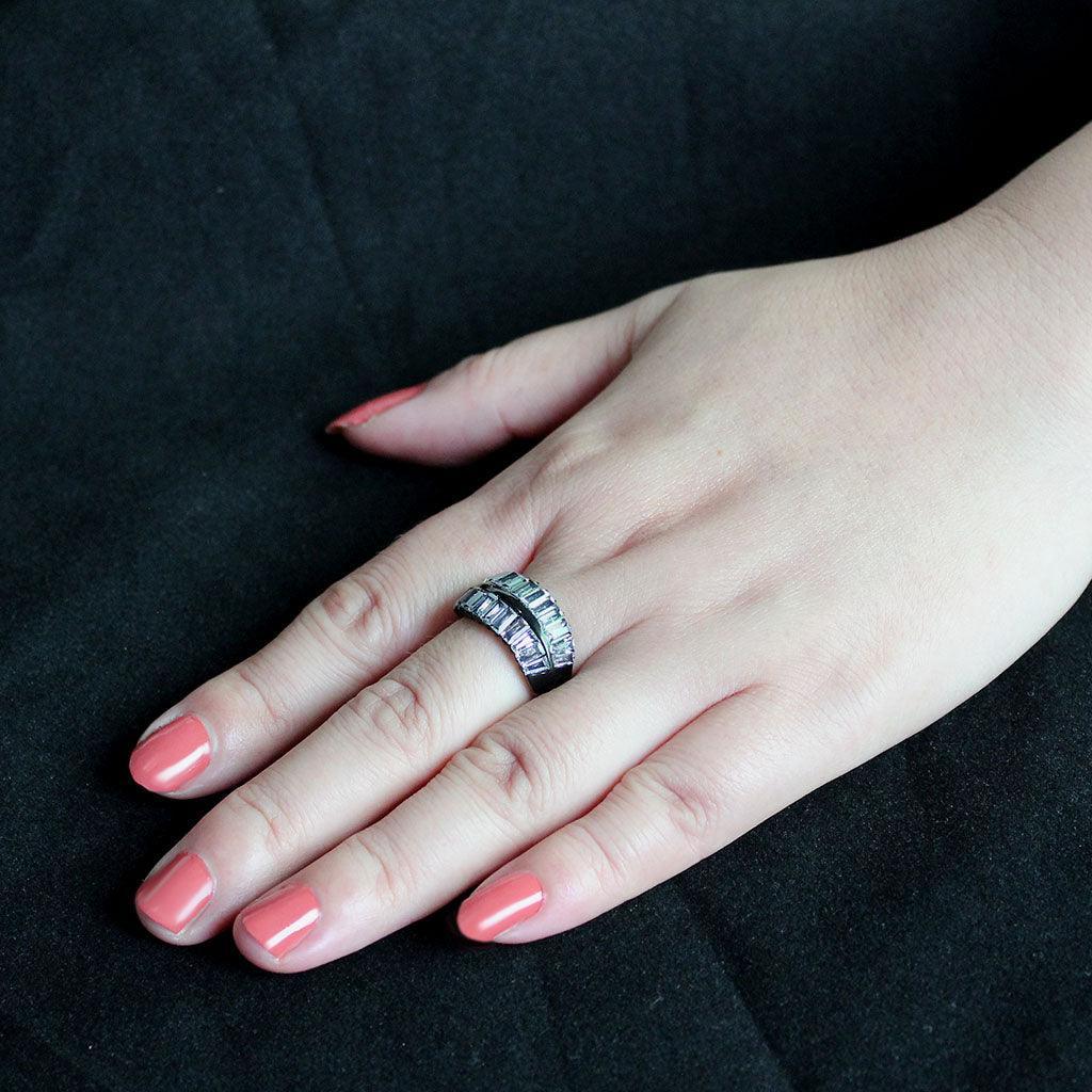 Womens Light Black Ring Anillo Para Mujer Stainless Steel Ring with AAA Grade CZ in Clear Olivia - Jewelry Store by Erik Rayo