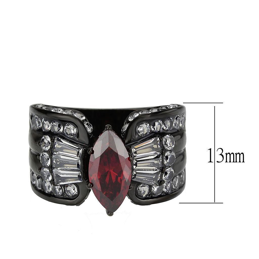 Womens Light Black Ring Anillo Para Mujer Stainless Steel Ring with AAA Grade CZ in Garnet Eden - Jewelry Store by Erik Rayo