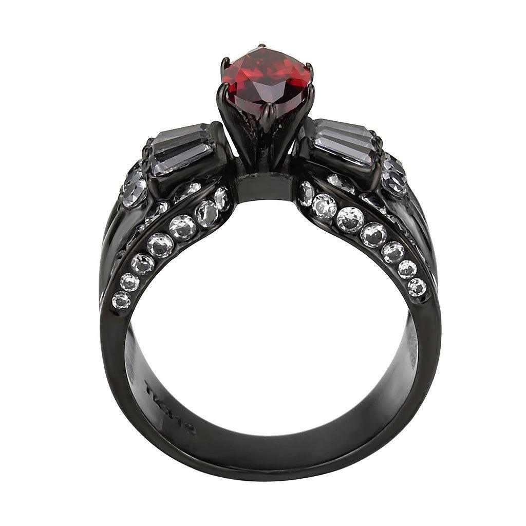 Womens Light Black Ring Anillo Para Mujer Stainless Steel Ring with AAA Grade CZ in Garnet Eden - Jewelry Store by Erik Rayo