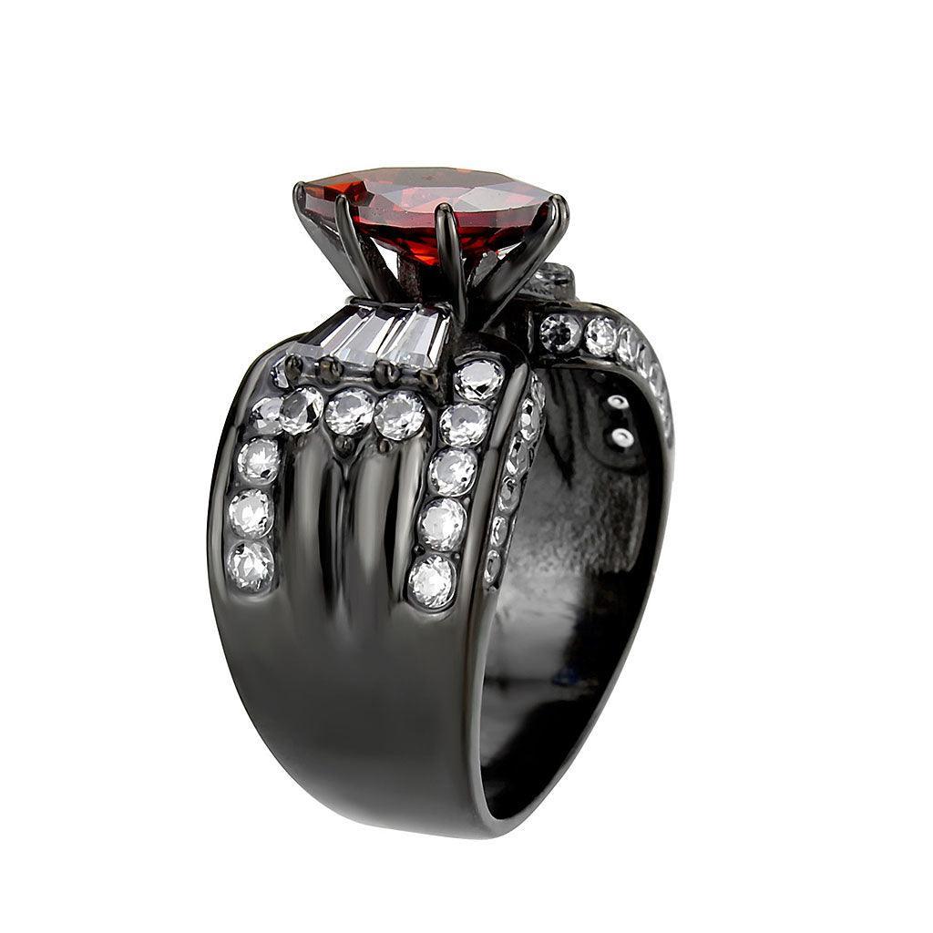 Womens Light Black Ring Anillo Para Mujer Stainless Steel Ring with AAA Grade CZ in Garnet Eden - Jewelry Store by Erik Rayo
