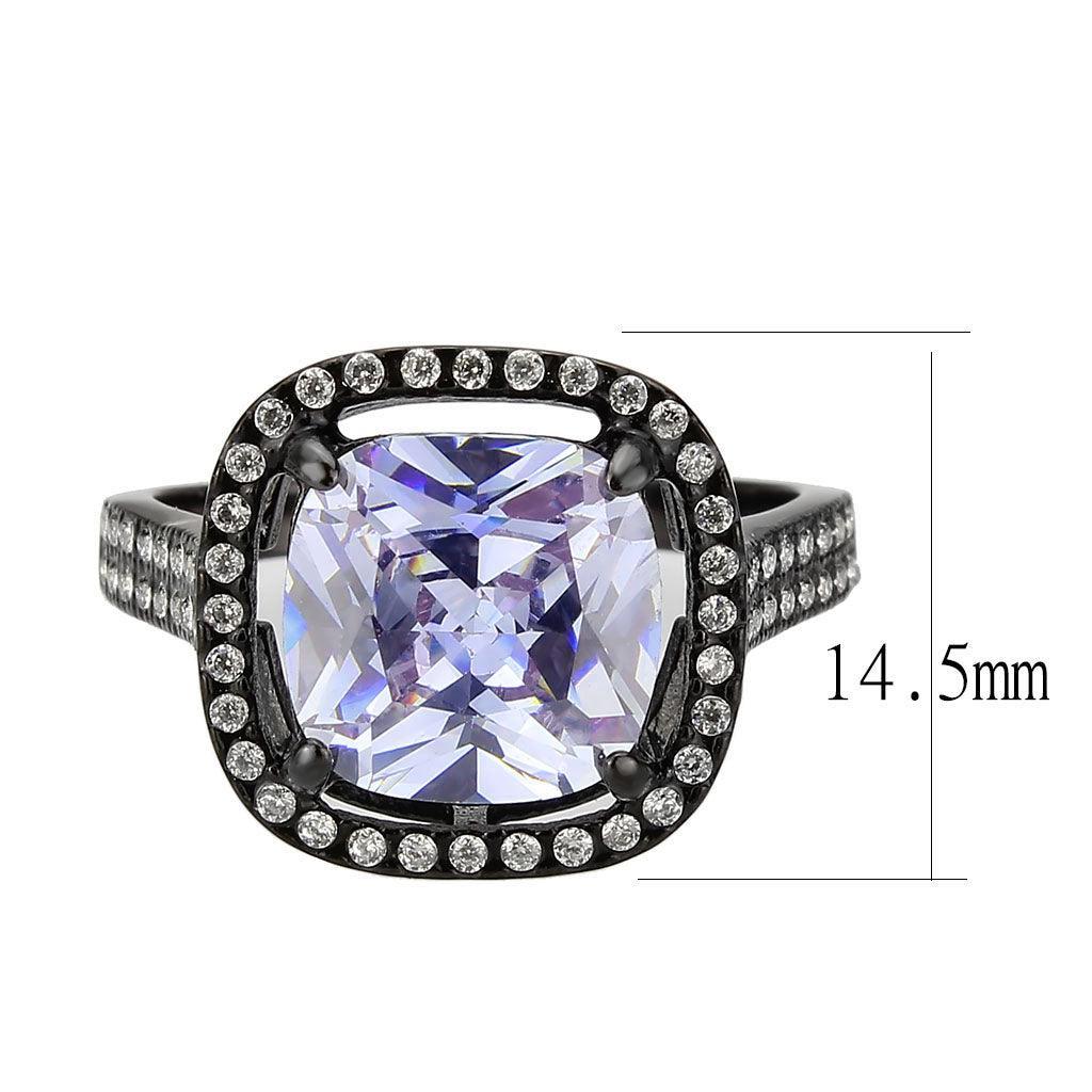 Womens Light Black Ring Anillo Para Mujer Stainless Steel Ring with AAA Grade CZ in Light Amethyst Bernadette - Jewelry Store by Erik Rayo