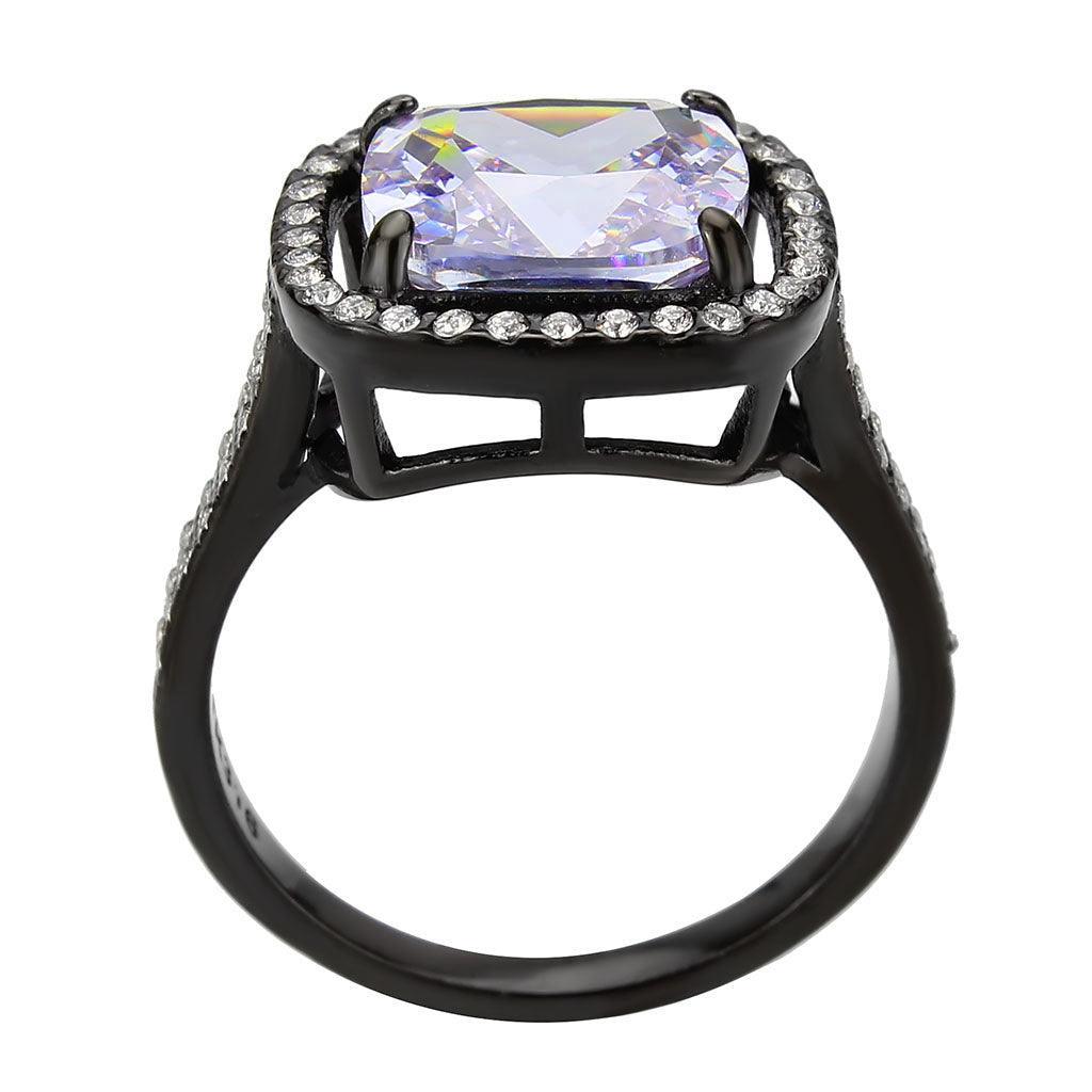 Womens Light Black Ring Anillo Para Mujer Stainless Steel Ring with AAA Grade CZ in Light Amethyst Bernadette - Jewelry Store by Erik Rayo