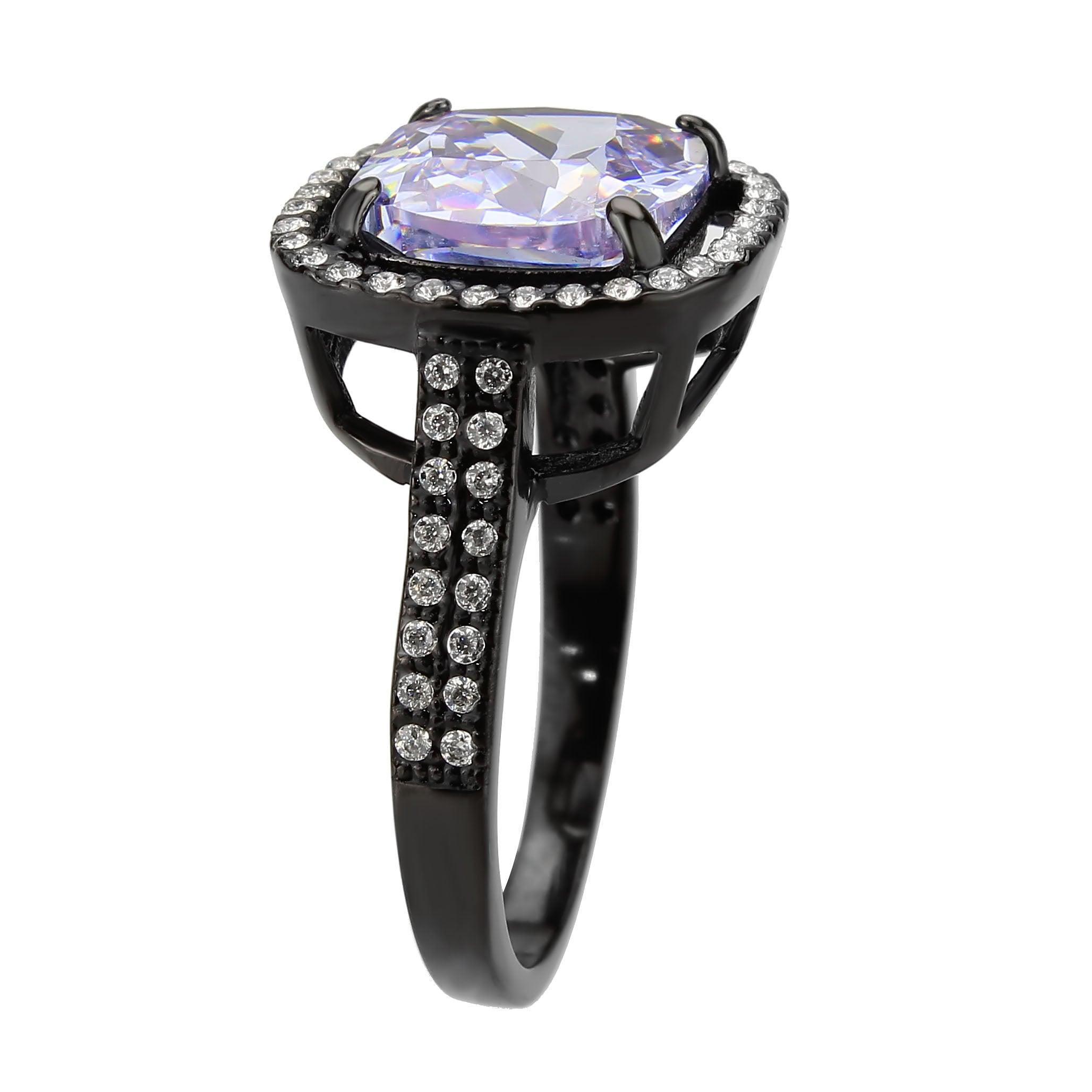 Womens Light Black Ring Anillo Para Mujer Stainless Steel Ring with AAA Grade CZ in Light Amethyst Bernadette - Jewelry Store by Erik Rayo