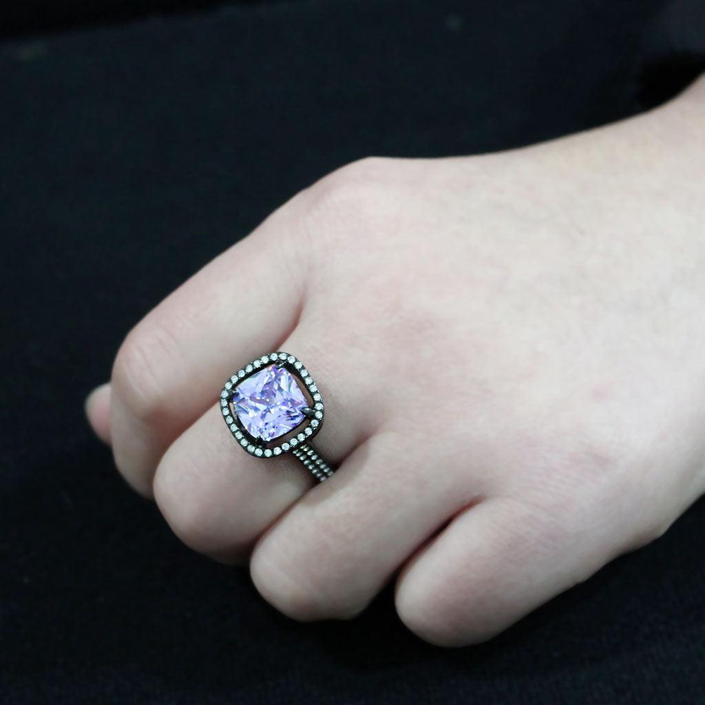 Womens Light Black Ring Anillo Para Mujer Stainless Steel Ring with AAA Grade CZ in Light Amethyst Bernadette - Jewelry Store by Erik Rayo