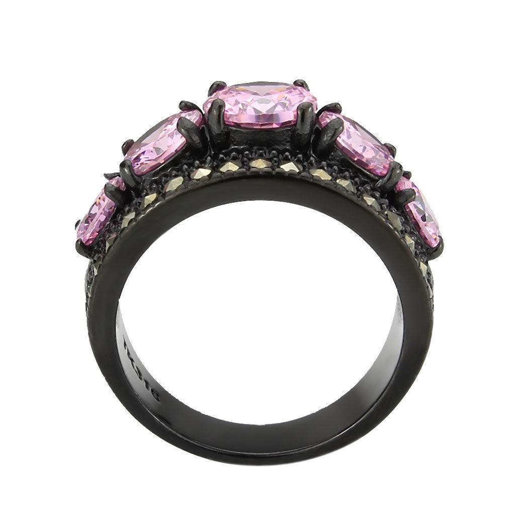Womens Light Black Ring Anillo Para Mujer Stainless Steel Ring with AAA Grade CZ in Rose Halsey - Jewelry Store by Erik Rayo