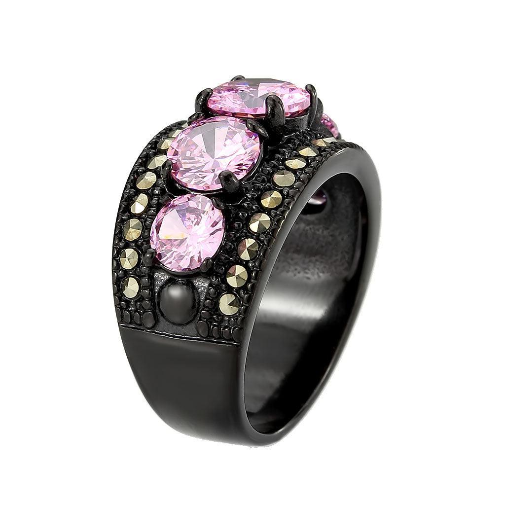Womens Light Black Ring Anillo Para Mujer Stainless Steel Ring with AAA Grade CZ in Rose Halsey - Jewelry Store by Erik Rayo