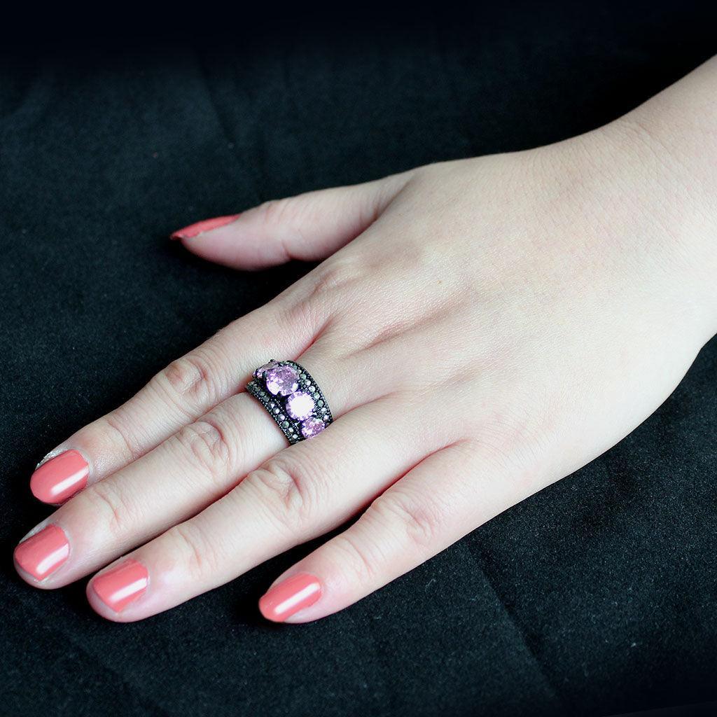 Womens Light Black Ring Anillo Para Mujer Stainless Steel Ring with AAA Grade CZ in Rose Halsey - Jewelry Store by Erik Rayo