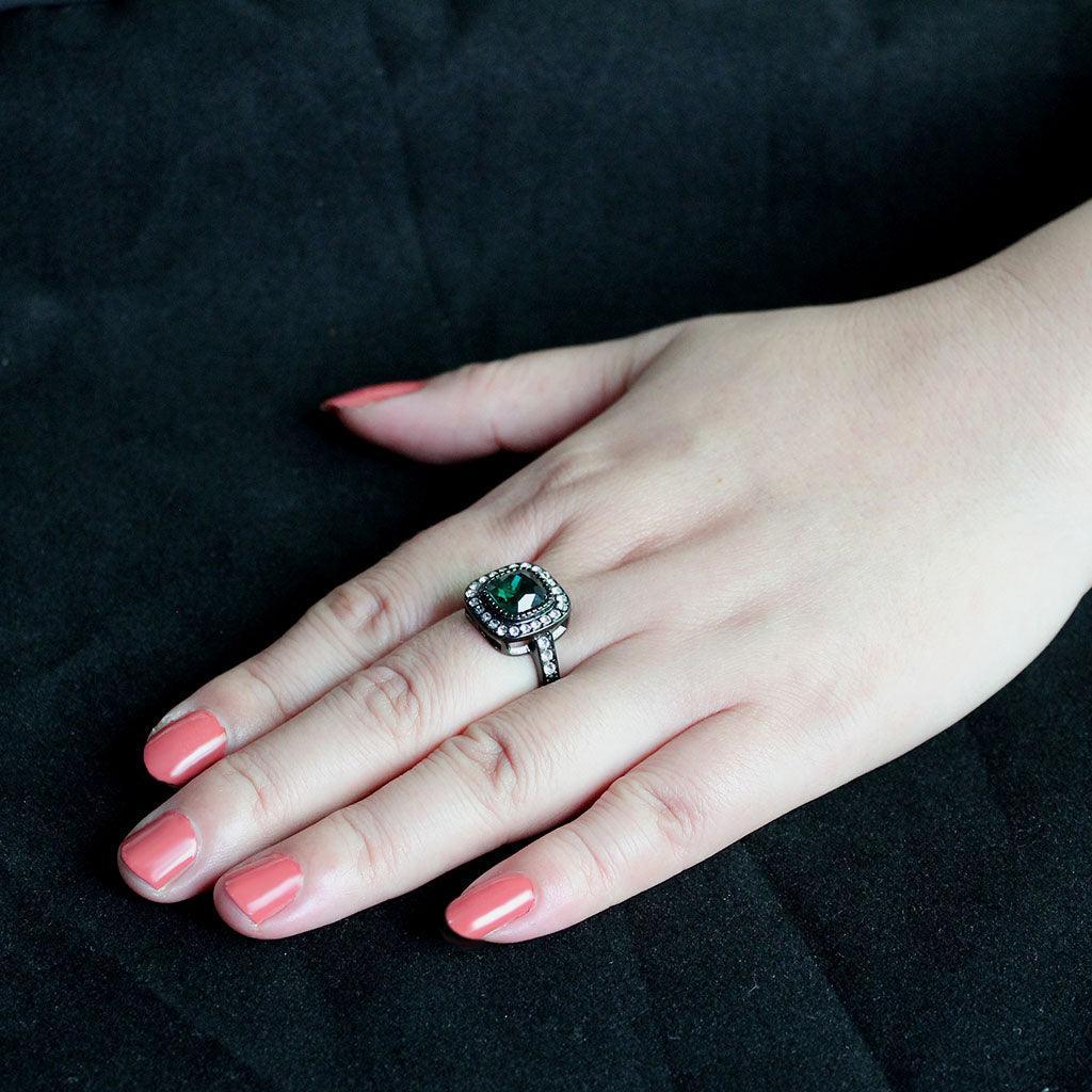 Womens Light Black Ring Anillo Para Mujer Stainless Steel Ring with Synthetic in Blue Zircon Laili - Jewelry Store by Erik Rayo