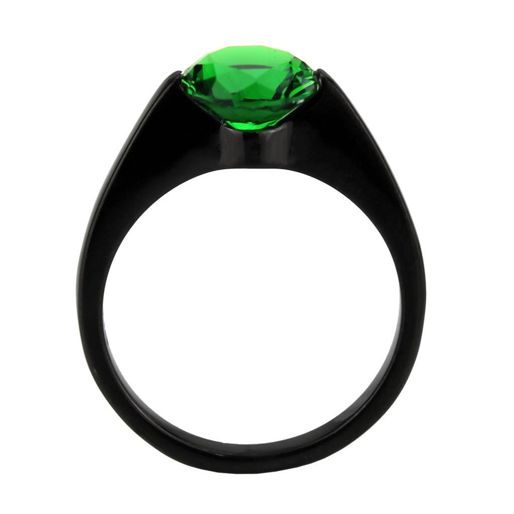 Womens Light Black Ring Anillo Para Mujer Stainless Steel Ring with Synthetic in Emerald Bina - Jewelry Store by Erik Rayo