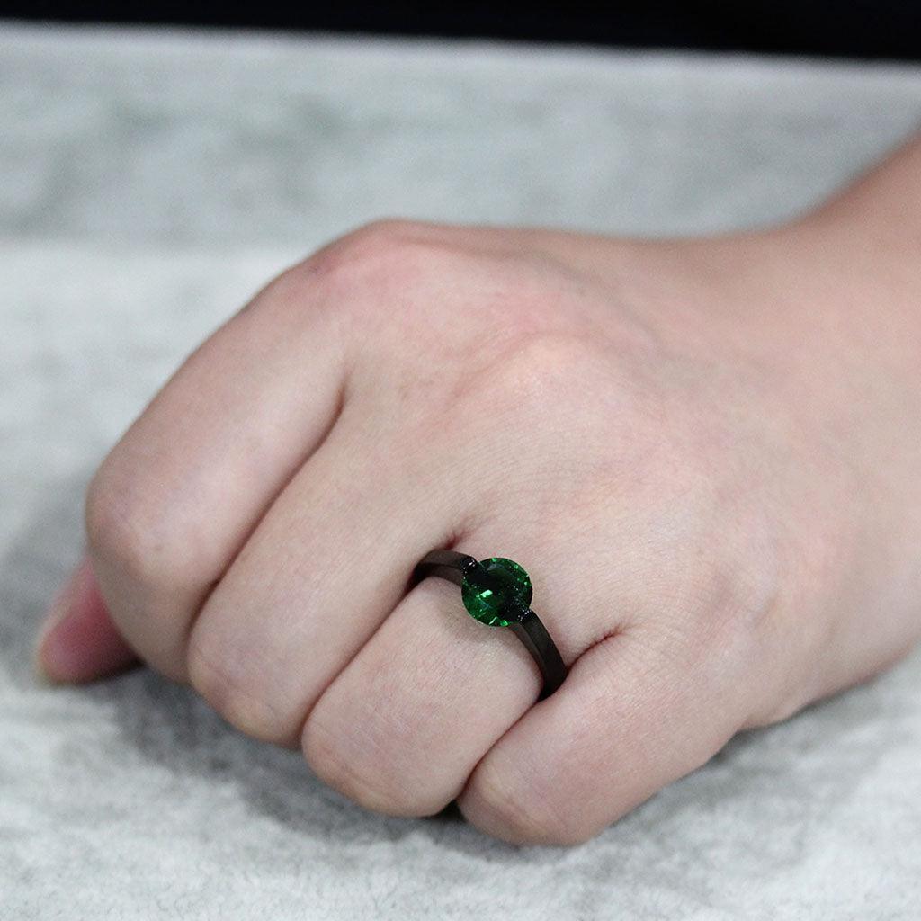 Womens Light Black Ring Anillo Para Mujer Stainless Steel Ring with Synthetic in Emerald Bina - Jewelry Store by Erik Rayo