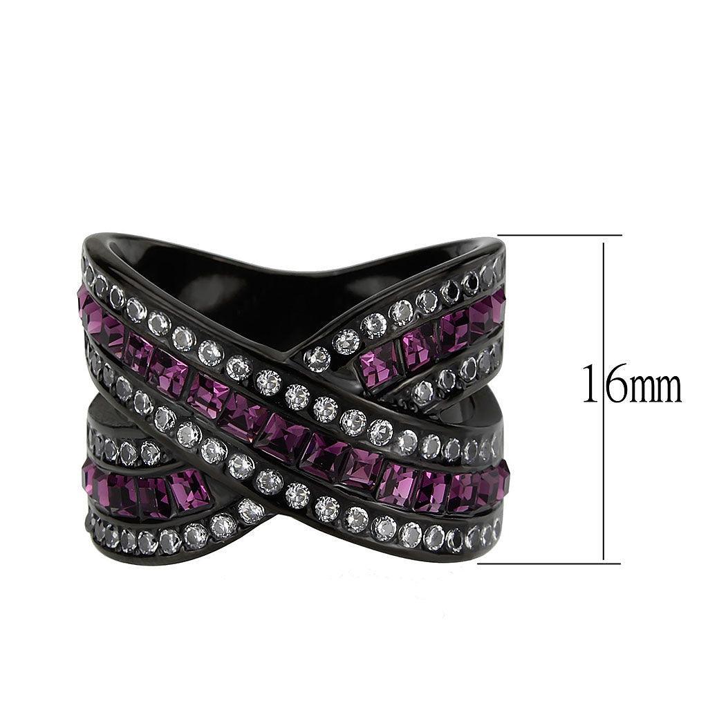 Womens Light Black Ring Anillo Para Mujer Stainless Steel Ring with Top Grade Crystal in Amethyst Giselle - Jewelry Store by Erik Rayo