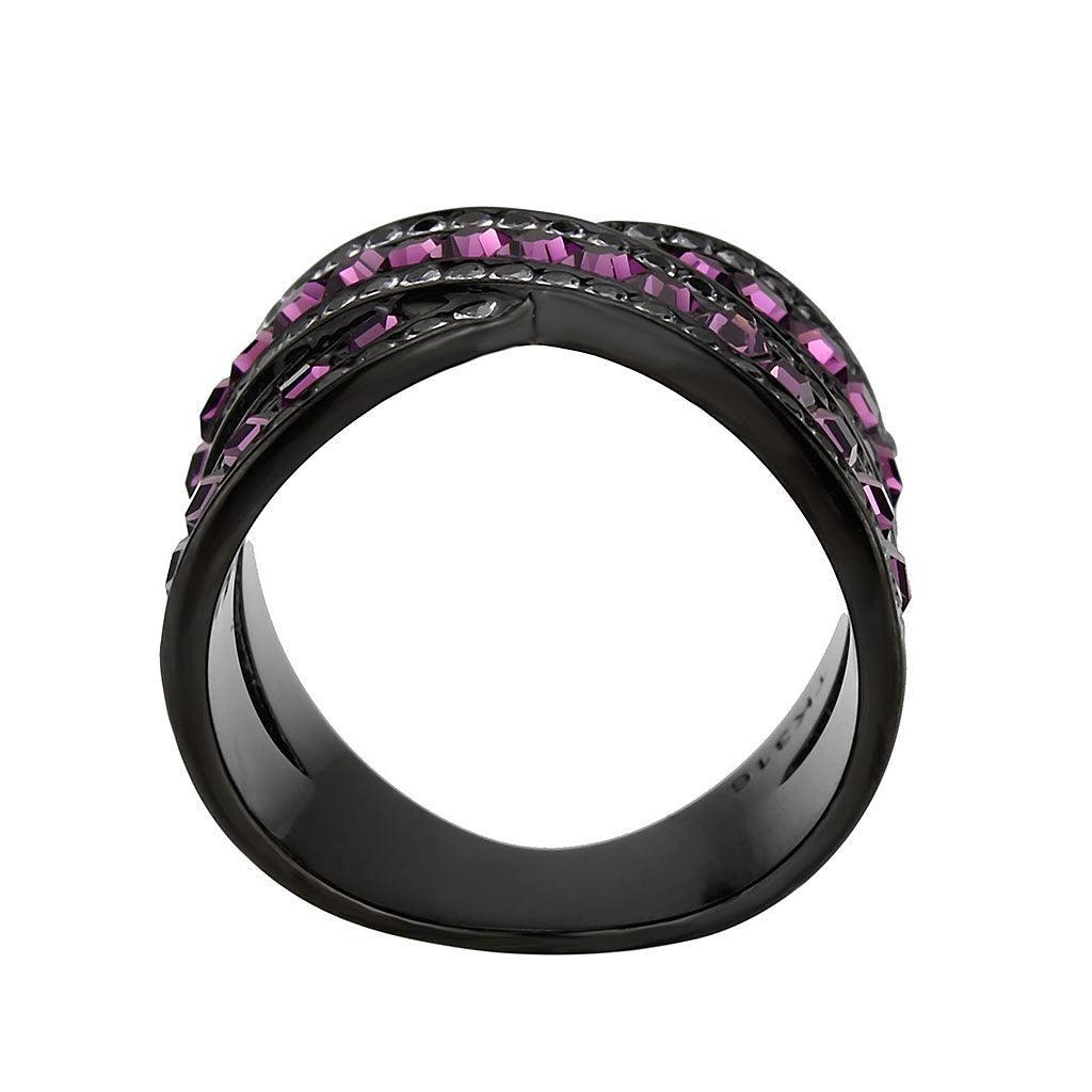 Womens Light Black Ring Anillo Para Mujer Stainless Steel Ring with Top Grade Crystal in Amethyst Giselle - Jewelry Store by Erik Rayo