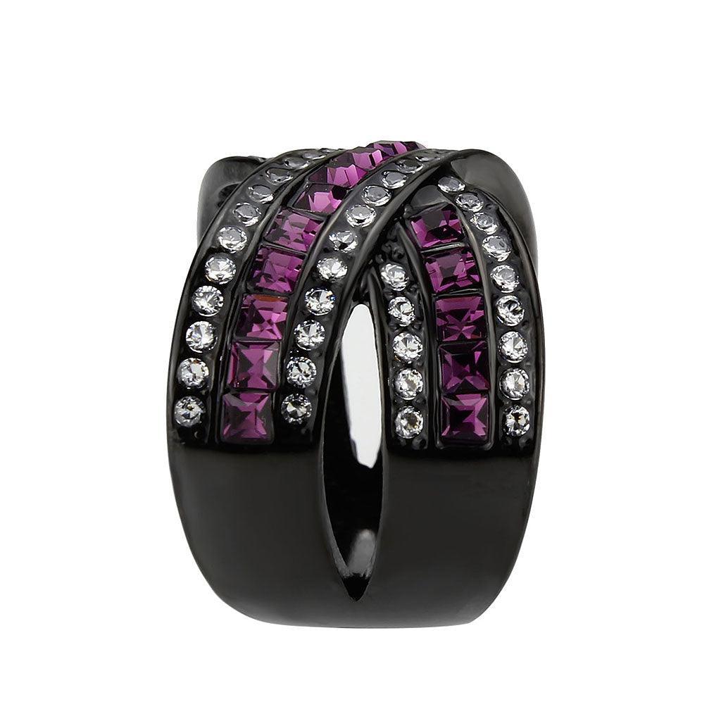 Womens Light Black Ring Anillo Para Mujer Stainless Steel Ring with Top Grade Crystal in Amethyst Giselle - Jewelry Store by Erik Rayo