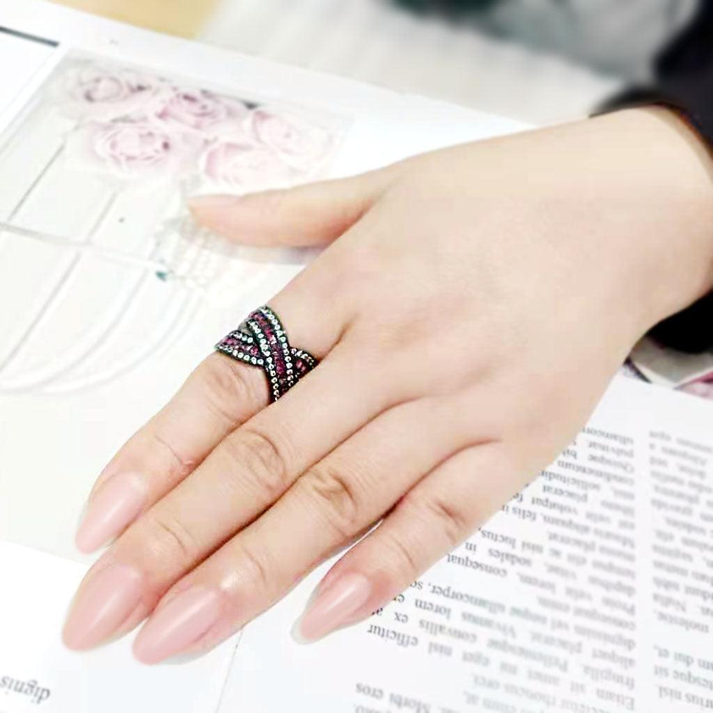 Womens Light Black Ring Anillo Para Mujer Stainless Steel Ring with Top Grade Crystal in Amethyst Giselle - Jewelry Store by Erik Rayo