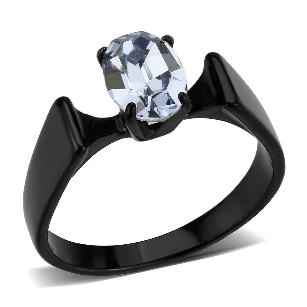 Womens Light Black Ring Anillo Para Mujer Stainless Steel Ring with Top Grade Crystal in Aquamarine Carly - Jewelry Store by Erik Rayo