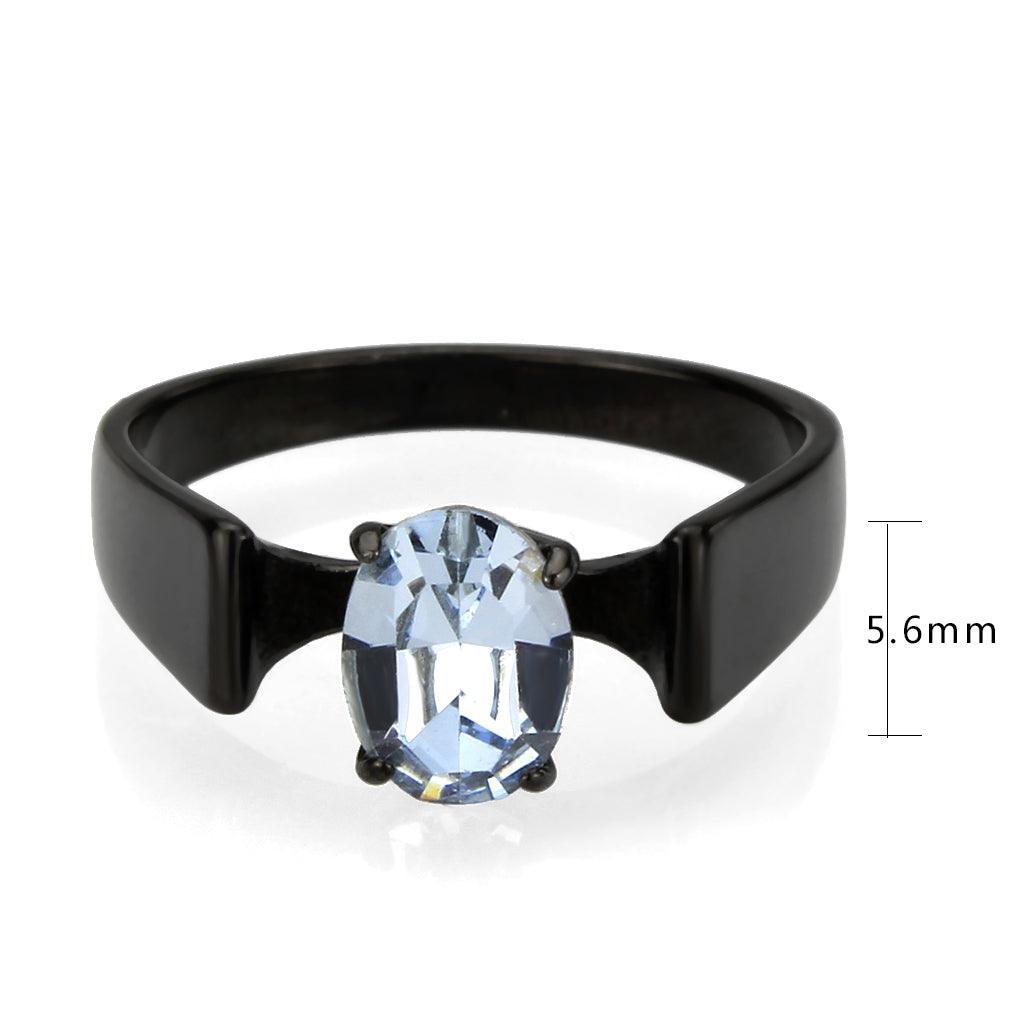 Womens Light Black Ring Anillo Para Mujer Stainless Steel Ring with Top Grade Crystal in Aquamarine Carly - Jewelry Store by Erik Rayo