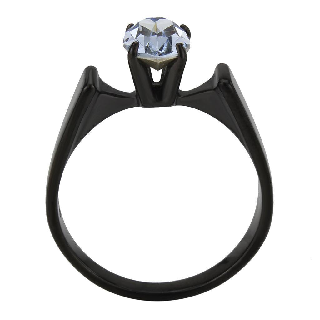 Womens Light Black Ring Anillo Para Mujer Stainless Steel Ring with Top Grade Crystal in Aquamarine Carly - Jewelry Store by Erik Rayo