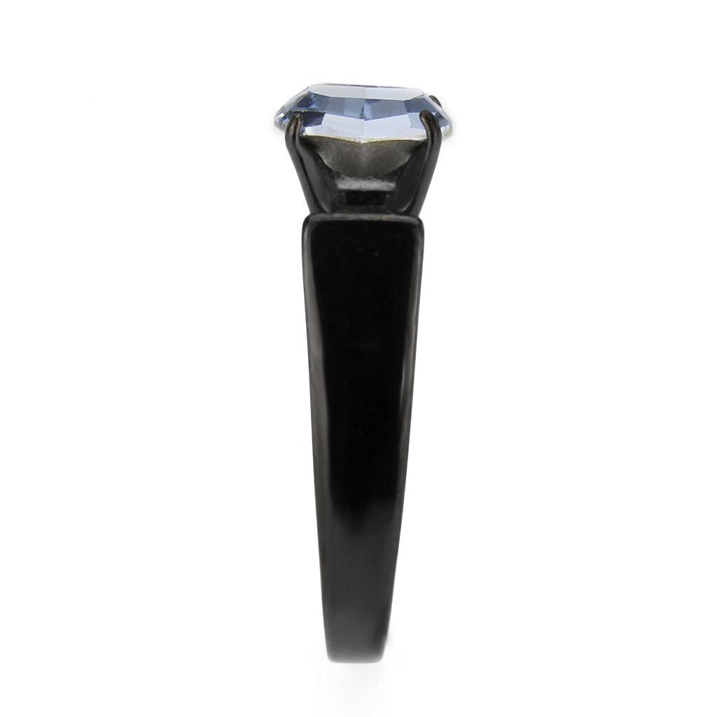 Womens Light Black Ring Anillo Para Mujer Stainless Steel Ring with Top Grade Crystal in Aquamarine Carly - Jewelry Store by Erik Rayo