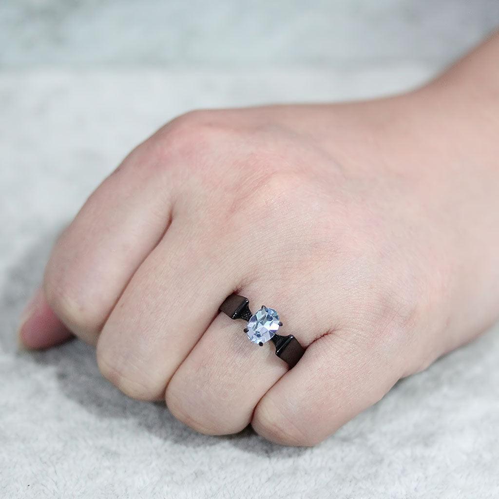 Womens Light Black Ring Anillo Para Mujer Stainless Steel Ring with Top Grade Crystal in Aquamarine Carly - Jewelry Store by Erik Rayo