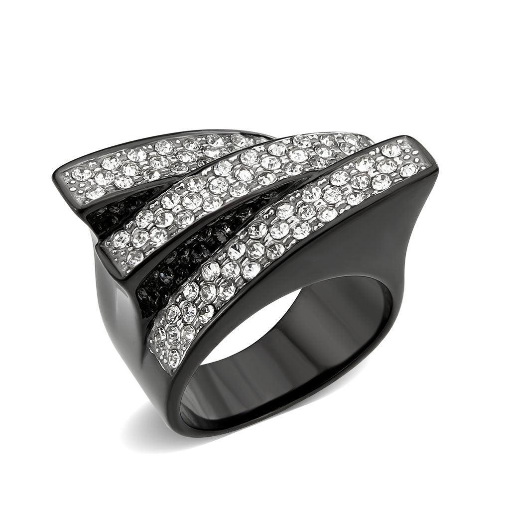Womens Light Black Ring Anillo Para Mujer Stainless Steel Ring with Top Grade Crystal in Clear Maddalena - Jewelry Store by Erik Rayo