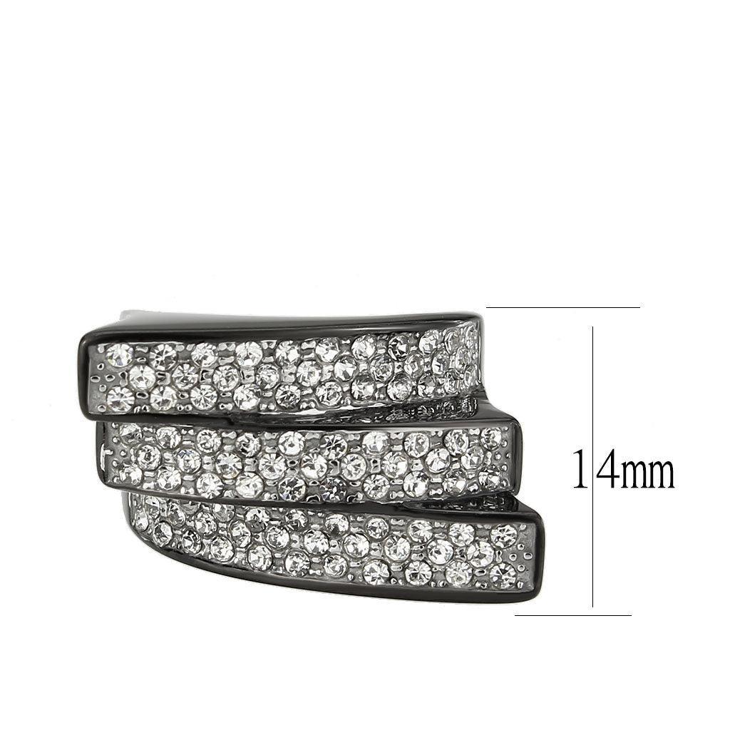 Womens Light Black Ring Anillo Para Mujer Stainless Steel Ring with Top Grade Crystal in Clear Maddalena - Jewelry Store by Erik Rayo