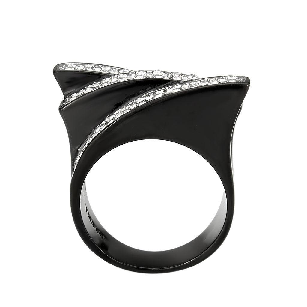 Womens Light Black Ring Anillo Para Mujer Stainless Steel Ring with Top Grade Crystal in Clear Maddalena - Jewelry Store by Erik Rayo
