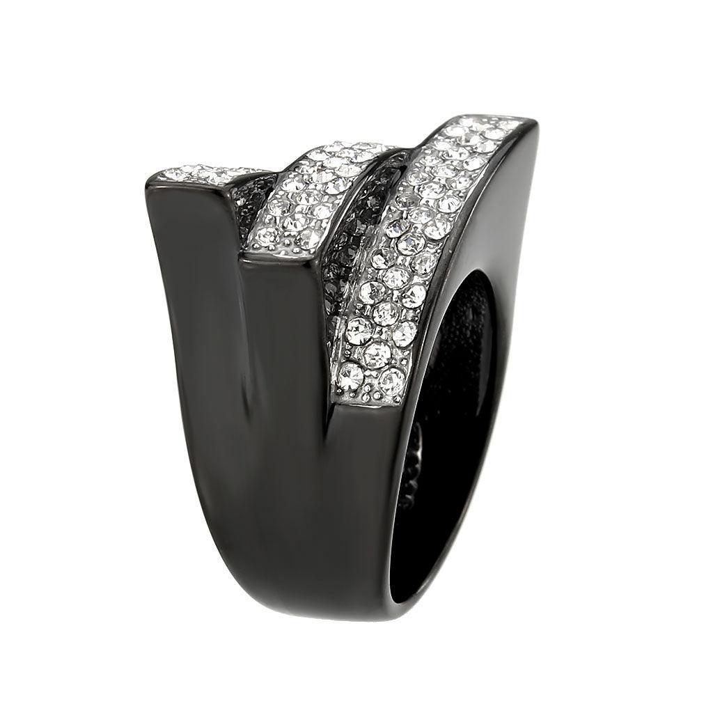 Womens Light Black Ring Anillo Para Mujer Stainless Steel Ring with Top Grade Crystal in Clear Maddalena - Jewelry Store by Erik Rayo