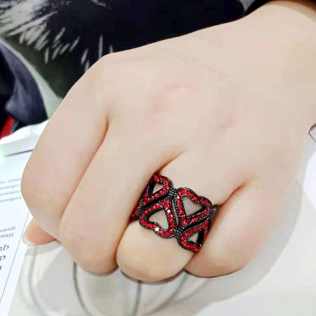 Womens Light Black Ring Anillo Para Mujer Stainless Steel Ring with Top Grade Crystal in Red Series Gailyn - Jewelry Store by Erik Rayo