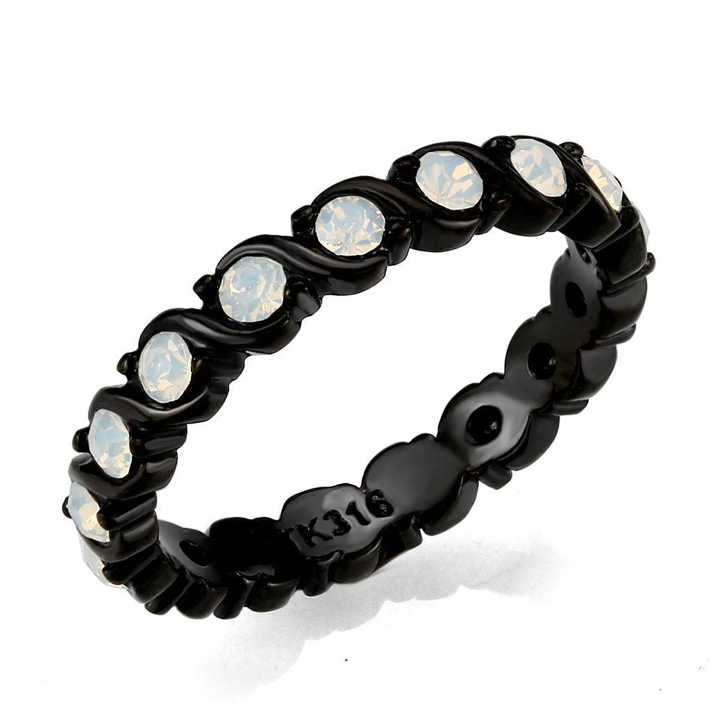 Womens Light Black Ring Anillo Para Mujer Stainless Steel Ring with Top Grade Crystal in White Celeste - Jewelry Store by Erik Rayo