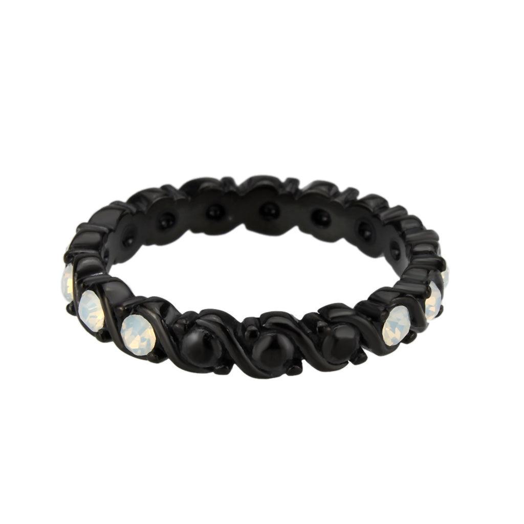 Womens Light Black Ring Anillo Para Mujer Stainless Steel Ring with Top Grade Crystal in White Celeste - Jewelry Store by Erik Rayo