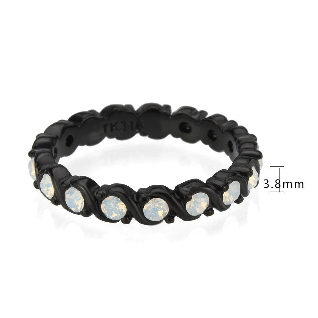 Womens Light Black Ring Anillo Para Mujer Stainless Steel Ring with Top Grade Crystal in White Celeste - Jewelry Store by Erik Rayo