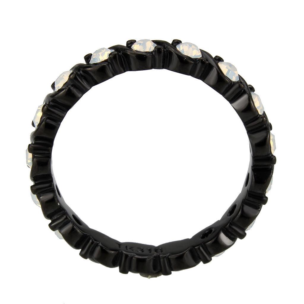 Womens Light Black Ring Anillo Para Mujer Stainless Steel Ring with Top Grade Crystal in White Celeste - Jewelry Store by Erik Rayo